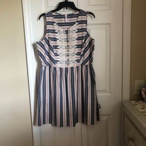 Country girl dress blue and white stripes western